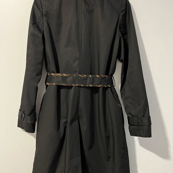 NWOT Tahari Double Breasted Trench Rain Jacket belted pockets animal print trim - Picture 4 of 12